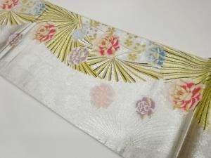 シュロの葉に牡丹・桜模様織出し袋帯